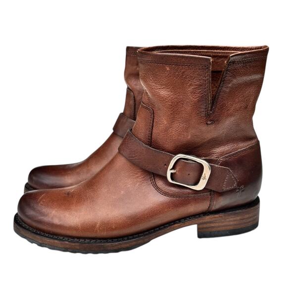 Frye Veronica Bootie Leather Motorcycle Boot Women's Size 8B Buckle - Picture 1 of 9